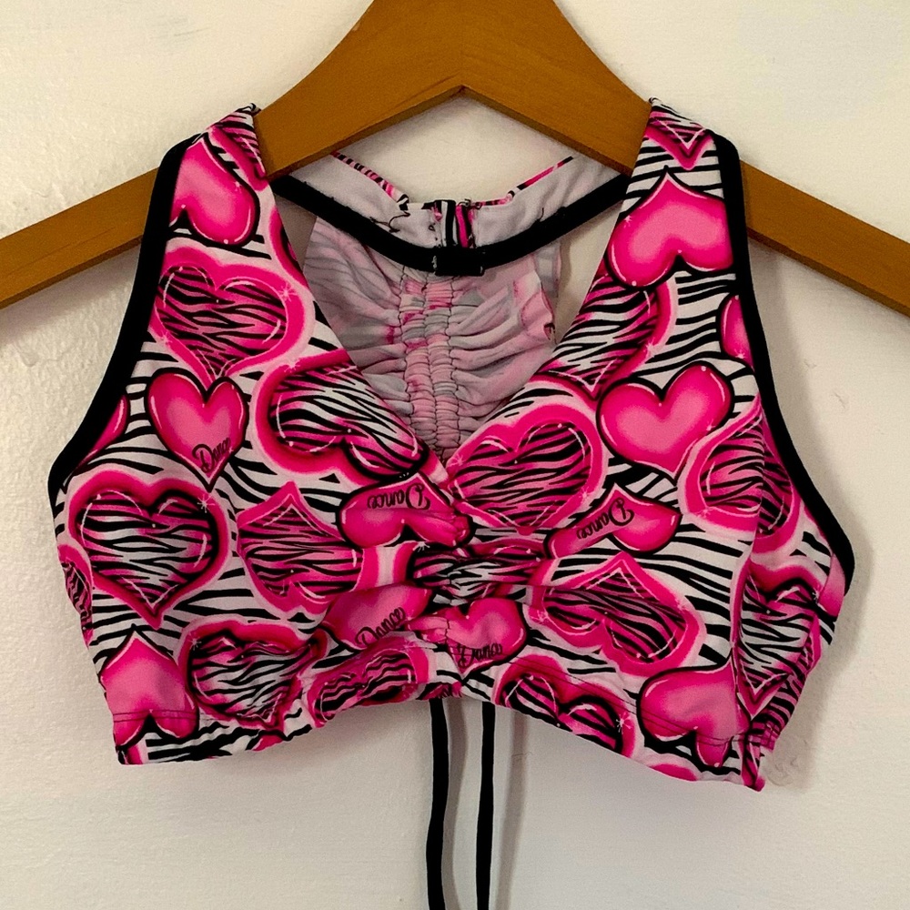 pink heart sports bra